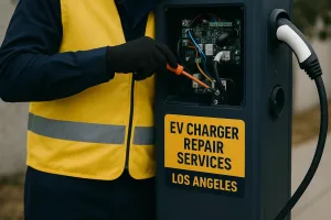 An electrician repairng EV Charger in Los Angeles