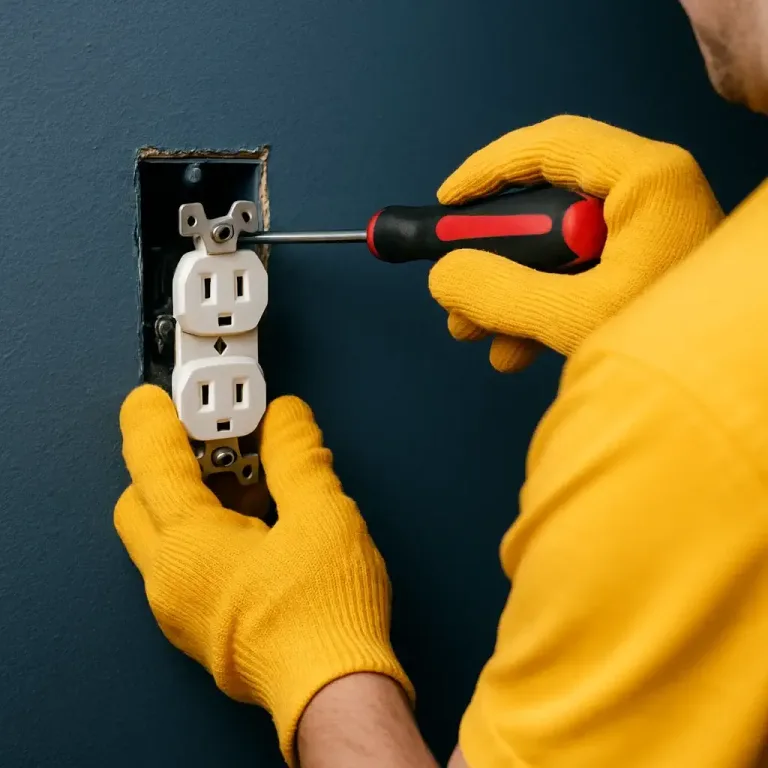 Outlet wiring repair—technician re-terminating conductors for a safe receptacle install in Los Angeles