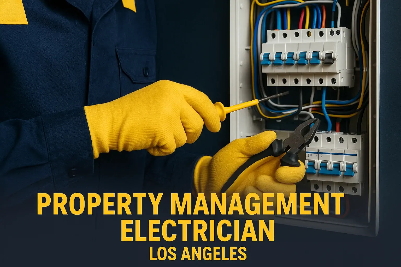 Property management electrician in Los Angeles inspecting breakers and wiring for Farashi Electric