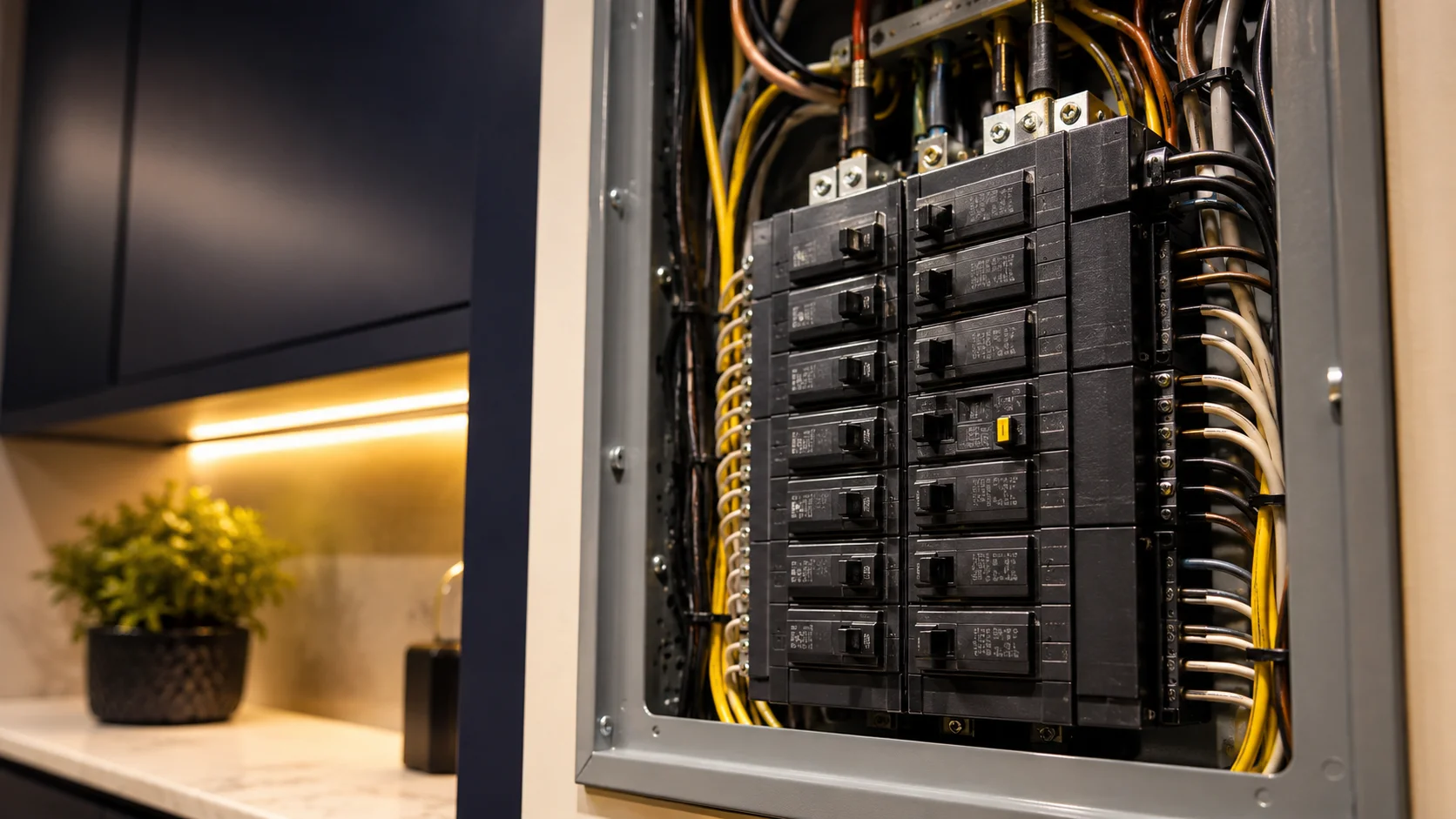 Tripped circuit breaker in a residential electrical panel