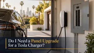Tesla charger installation with residential electrical panel in Los Angeles